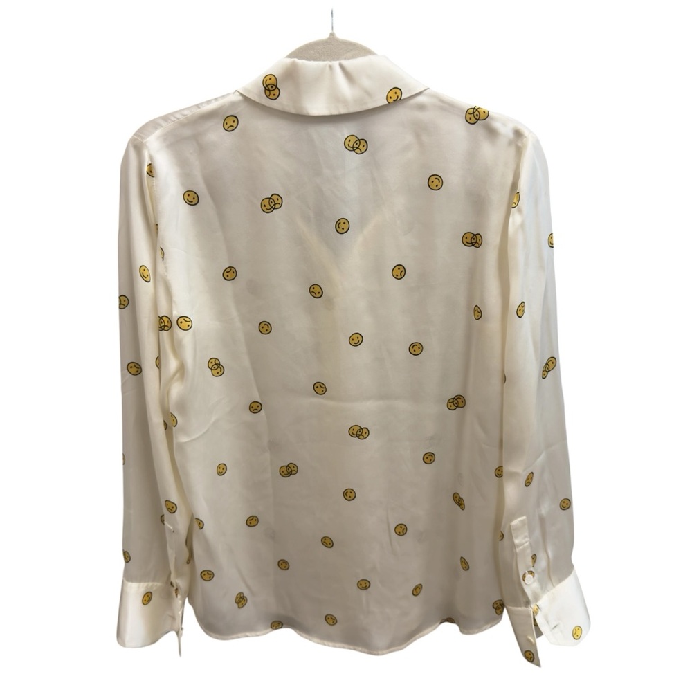 Reformation 100% Silk ‘Will’ Button Down Blouse with Yellow Smiley Faces Size S - Picture 3 of 10